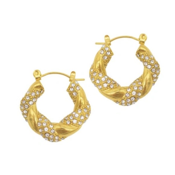 Adornia Twist Pave Water Resistant Wide Hoop Earrings - Picture 2 of 4